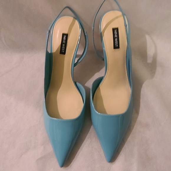 SOLD!!!!Nine West Women's Mollie Half d'Orsay Pump in Light Blue Patent Sz 12 - Picture 3 of 9